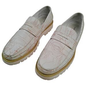 Marc Nolan Adler Leather Loafer Winter White Brown Crackle Sz 12 Abstract Shoe